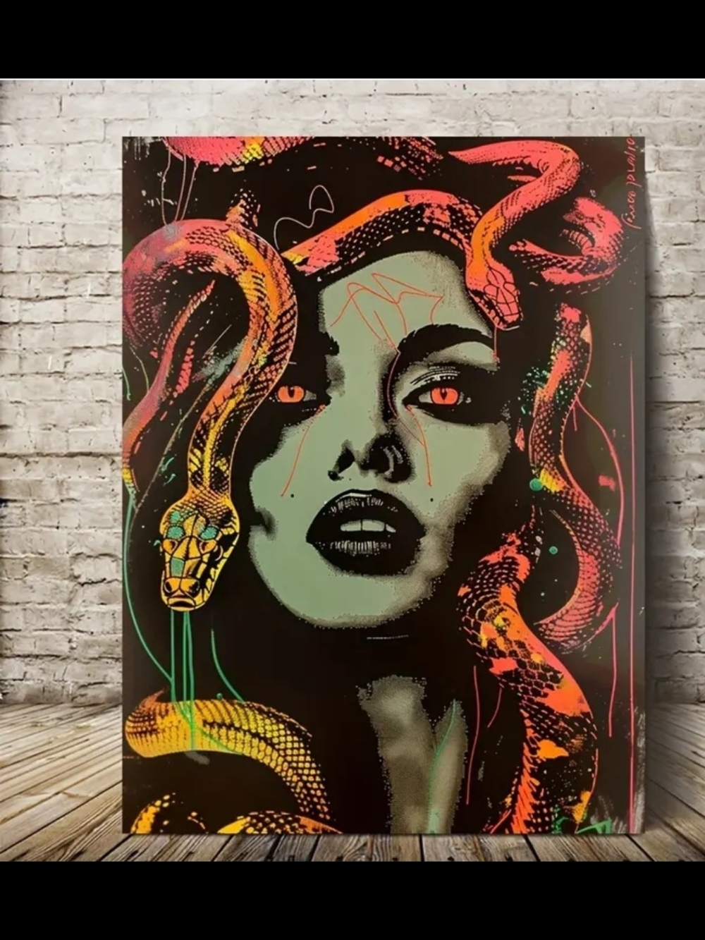 Medusa Snake Wall Art - Neon Green & Orange
